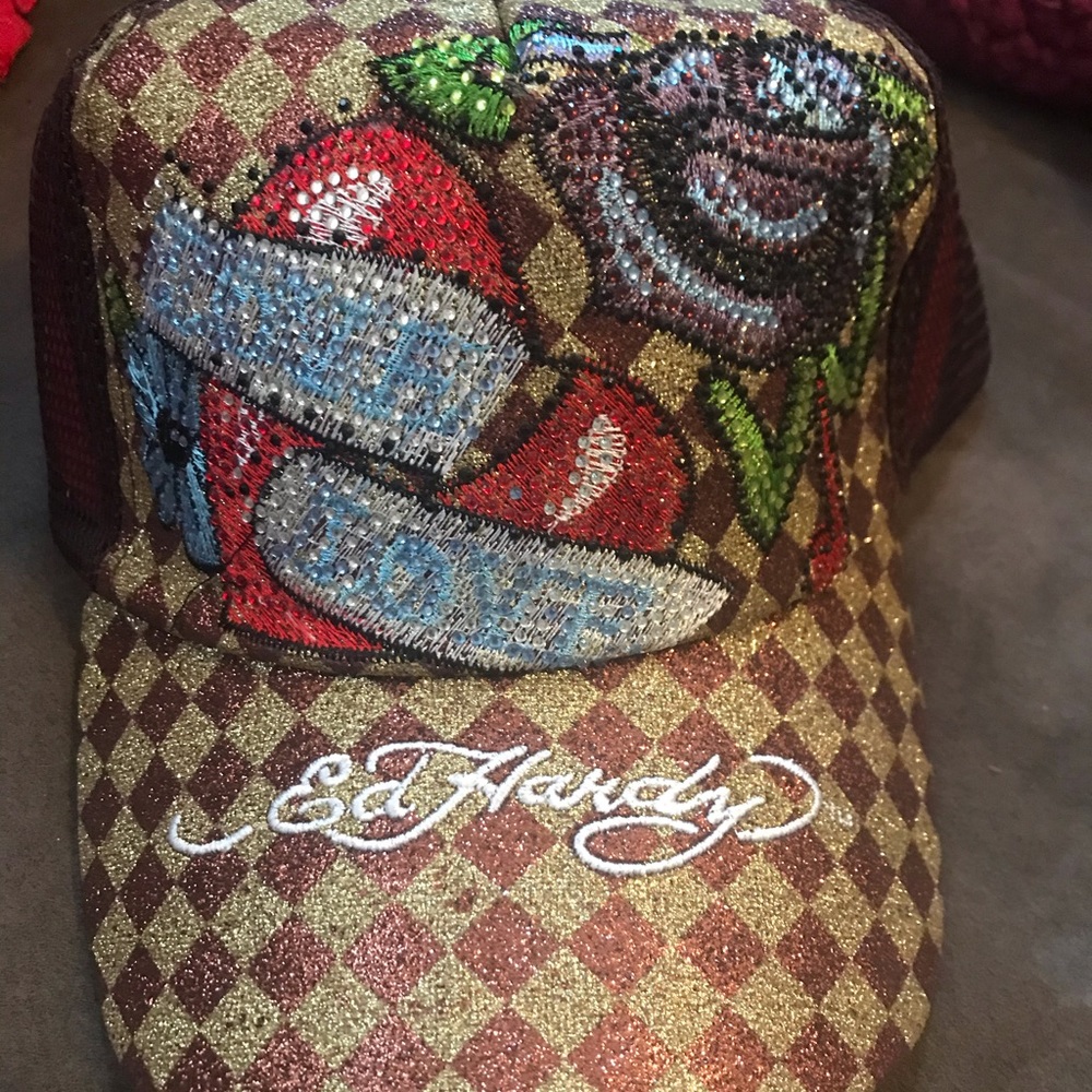 ed hardy y2k rhinestone hat